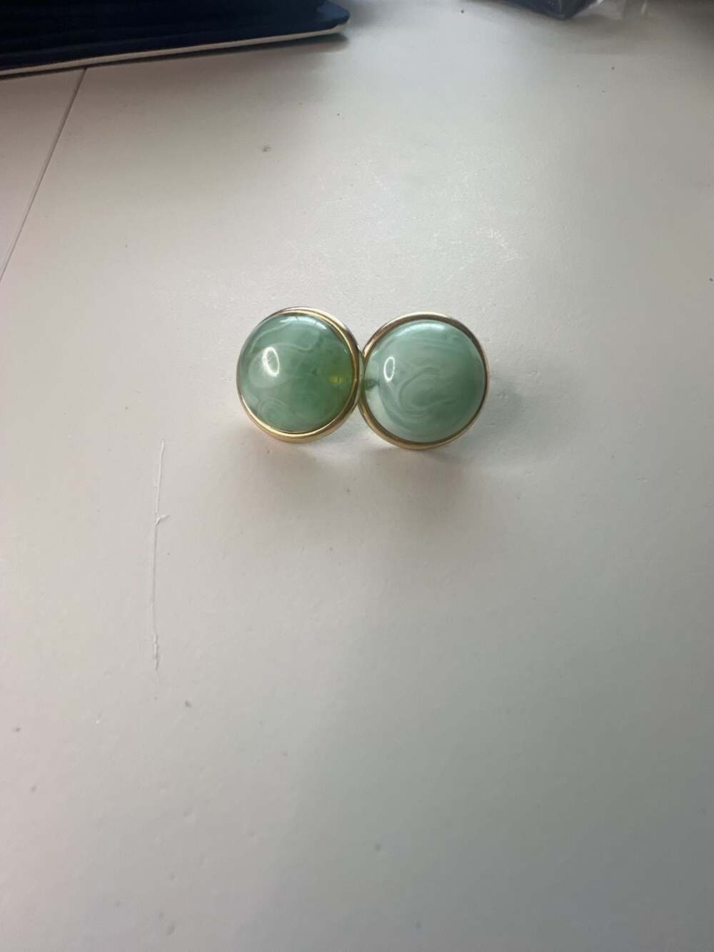Vintage Green Enamel Dome Clip-On Earrings